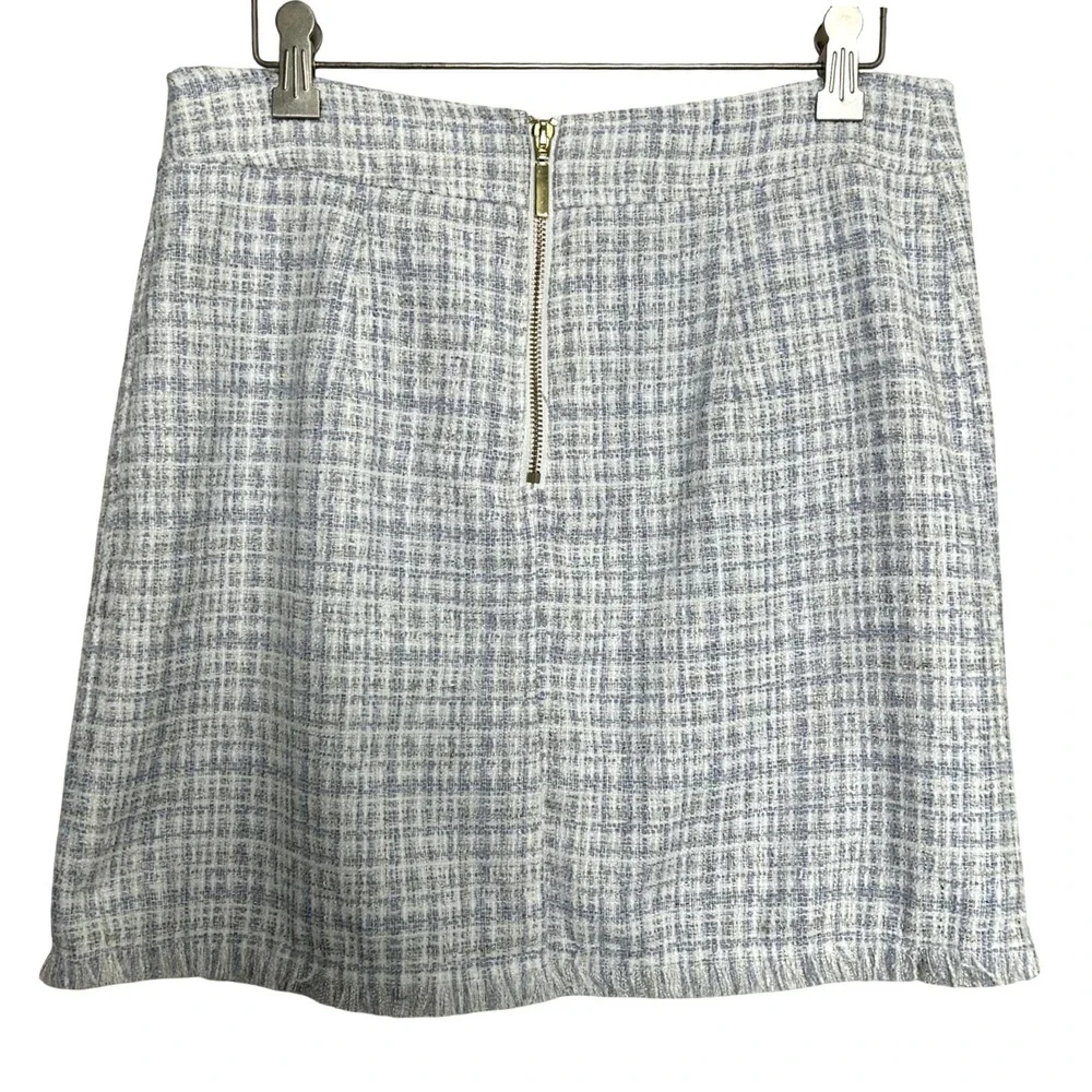 Maison dAmelie Tweed Mini Skirt Blue White Plaid Frayed‎ Hem Back Zip Women 2